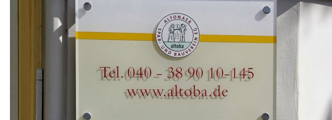 Professionelle Schilder für Aloba, ein Unternehmen in Hamburg, mit klarer Typografie und moderner Gestaltung.